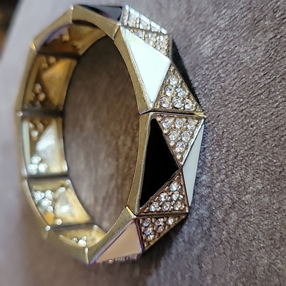 VTG Art Deco Great Gatsby Enamel Triangle Rhinestone Stretch Bracelet - Picture 2 of 4